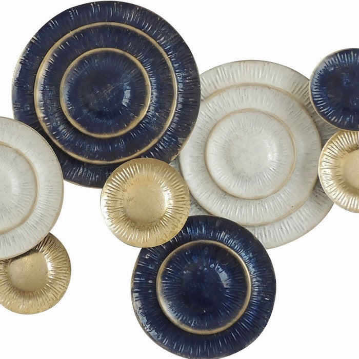 Round Metal Disc Wall Decor with Ribbed Details, Multicolor