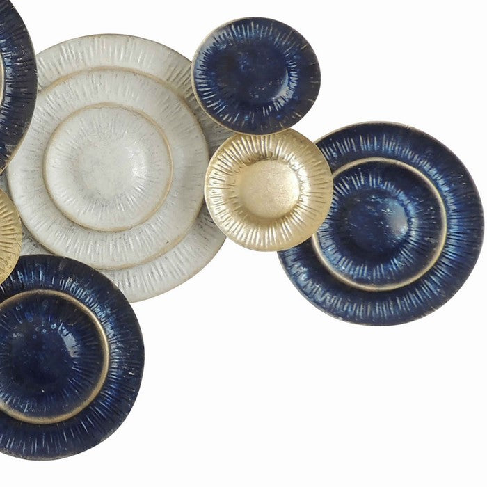 Round Metal Disc Wall Decor with Ribbed Details, Multicolor