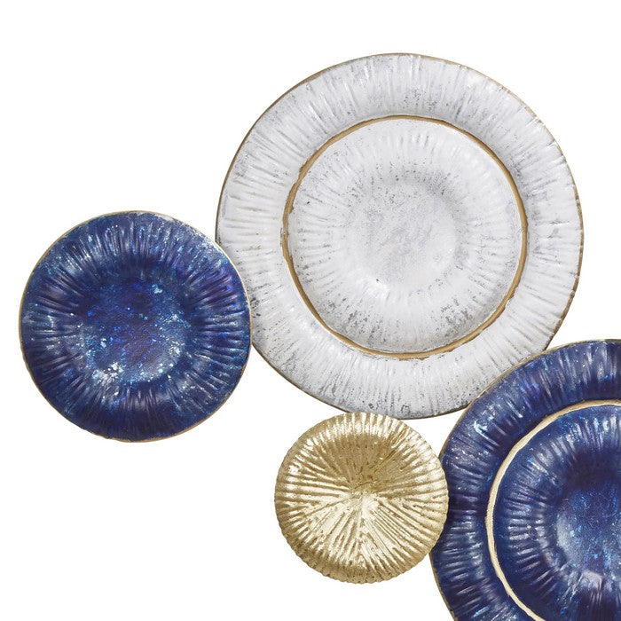 Metal Round Disc Wall Decor with Ribbed Details, Multicolor