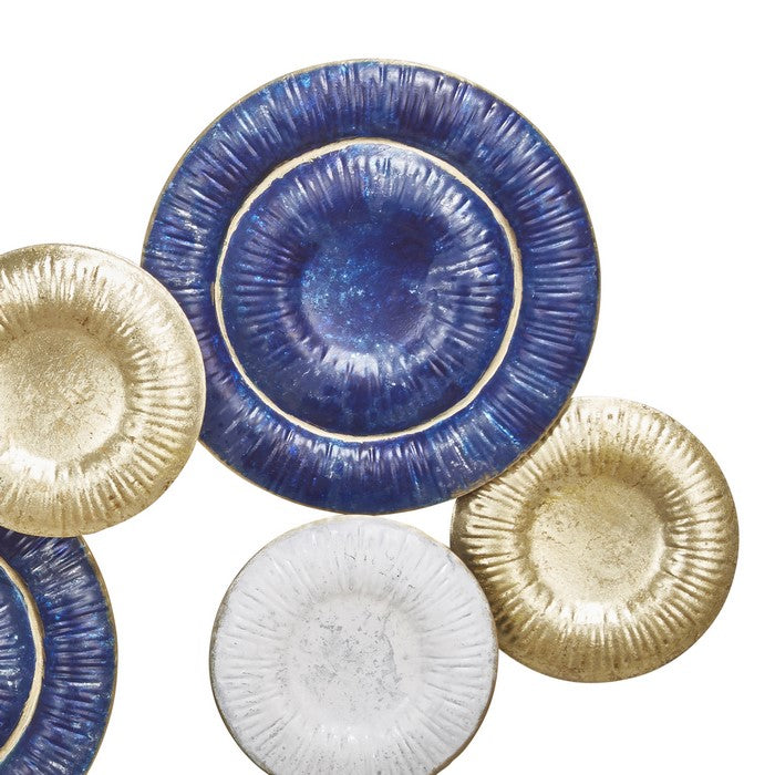 Metal Round Disc Wall Decor with Ribbed Details, Multicolor