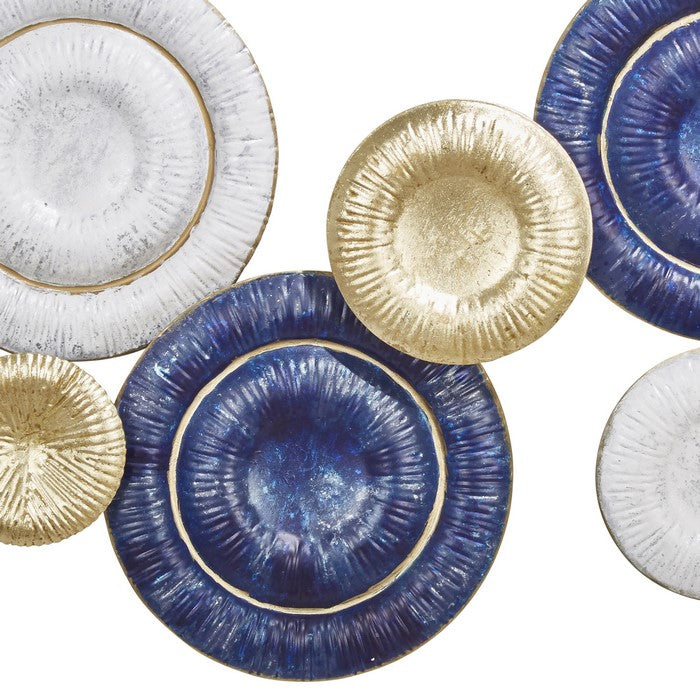 Metal Round Disc Wall Decor with Ribbed Details, Multicolor