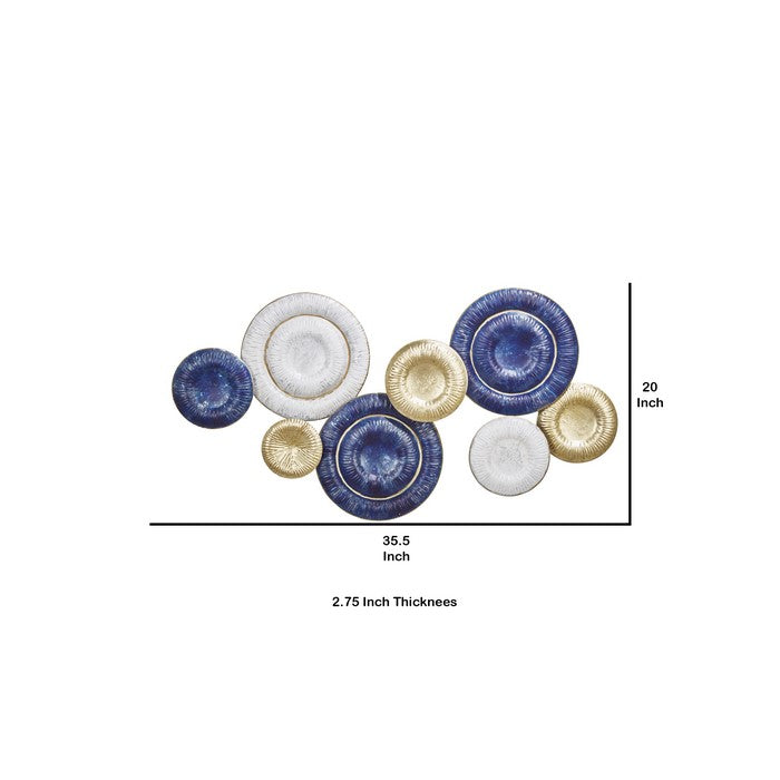 Metal Round Disc Wall Decor with Ribbed Details, Multicolor