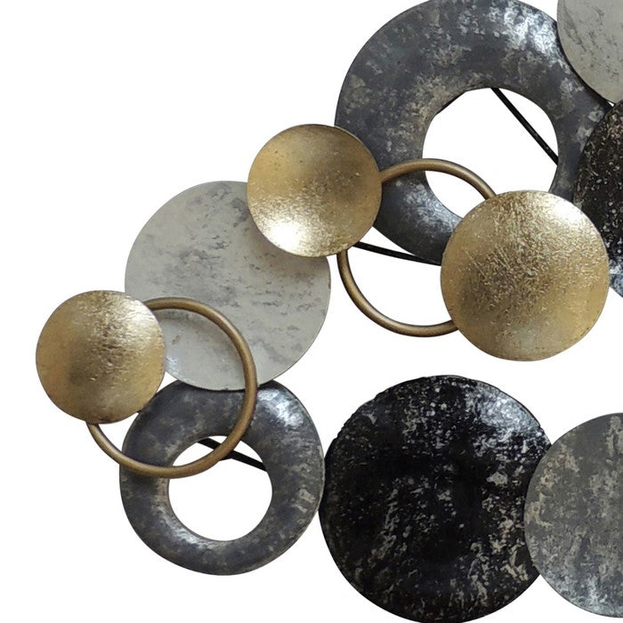 Metal Disc Wall Decor with Splotched Details, Gray and Gold
