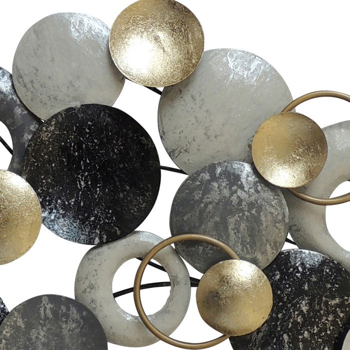 Metal Disc Wall Decor with Splotched Details, Gray and Gold