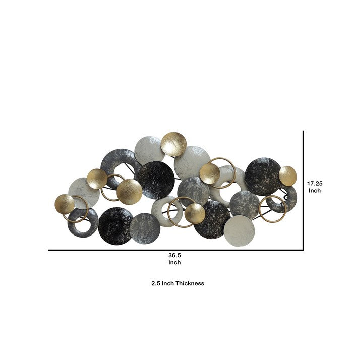 Metal Disc Wall Decor with Splotched Details, Gray and Gold