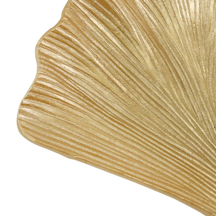 Polyresin Decorative Plate with Ginkgo Leaf Design, Gold