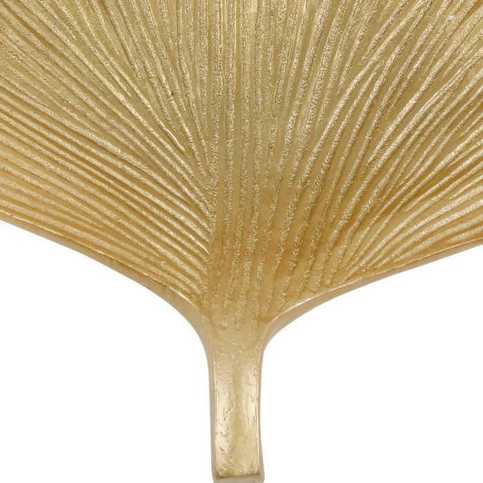 Polyresin Decorative Plate with Ginkgo Leaf Design, Gold
