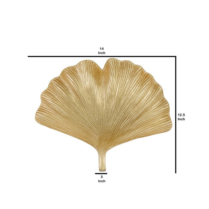 Polyresin Decorative Plate with Ginkgo Leaf Design, Gold
