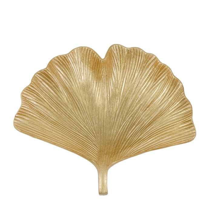 Polyresin Decorative Plate with Ginkgo Leaf Design, Gold
