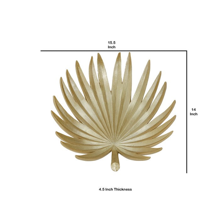 Polyresin Decorative Plate with Palm Leaf Design, Gold
