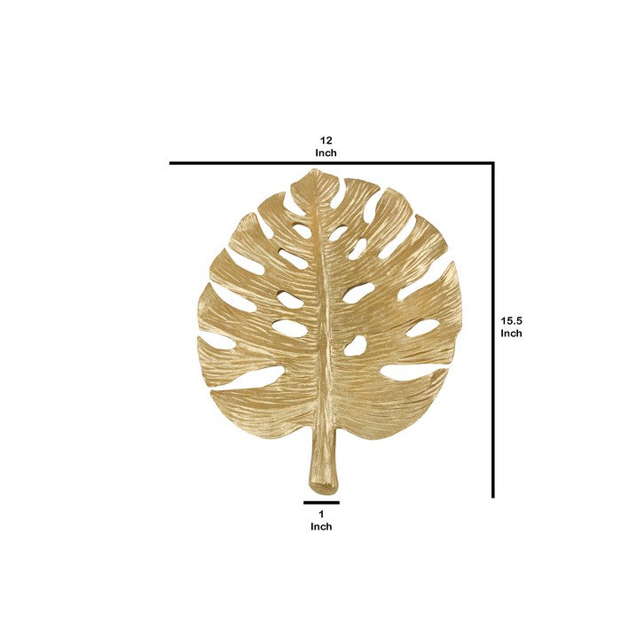 Polyresin Wall Decor with Palm Leaf Design, Gold