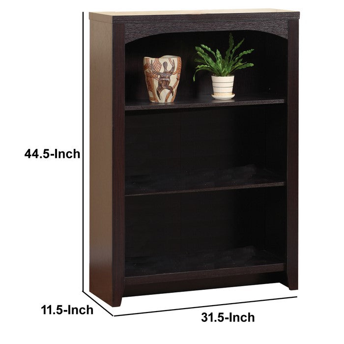 Transitional Style Wooden Bookcase with 3 Open Shelves, Brown