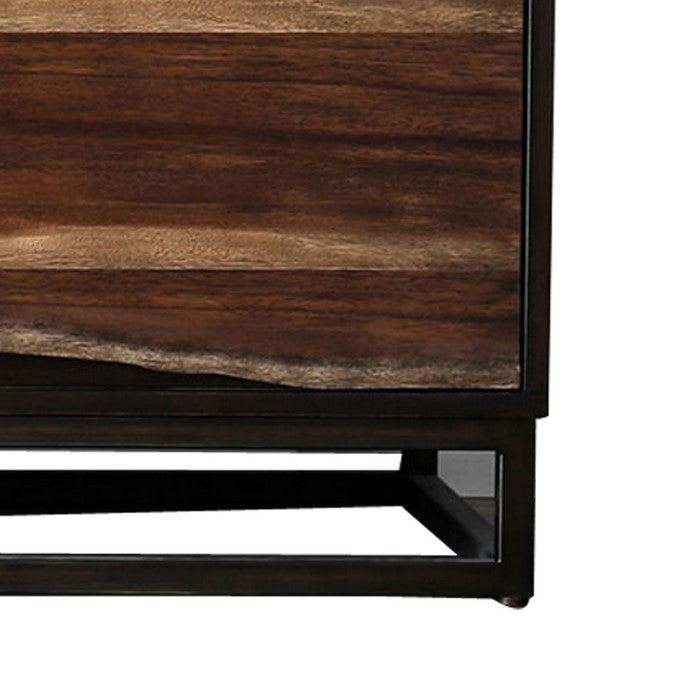 English Dovetail Design Wooden Media Chest with Split Wood Panel, Brown