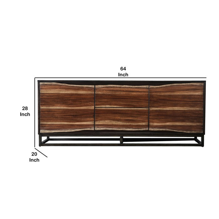 English Dovetail Design Wooden Media Chest with Split Wood Panel, Brown