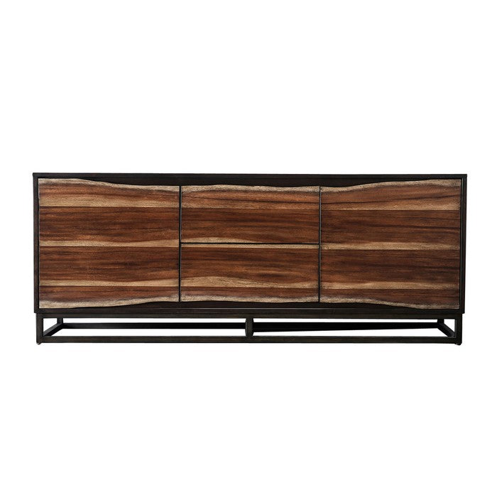 English Dovetail Design Wooden Media Chest with Split Wood Panel, Brown
