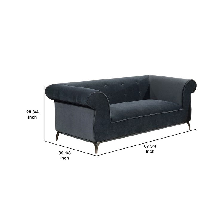 Fabric Upholstered Wooden Loveseat with Rolled Armrest, Gray