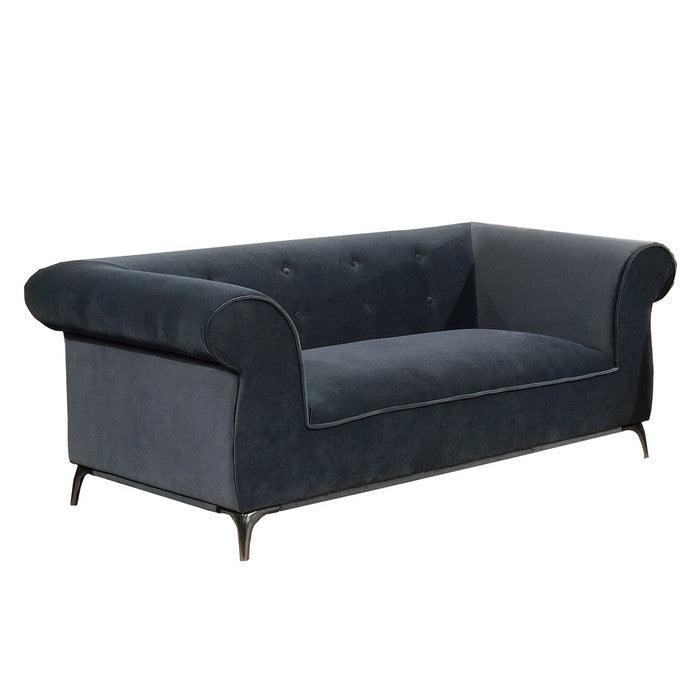 Fabric Upholstered Wooden Loveseat with Rolled Armrest, Gray