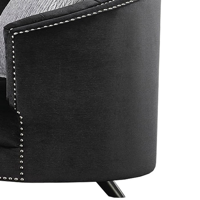 Button Tufted Wooden Loveseat with Flannelette Fabric Upholstery,Black
