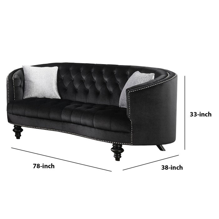 Button Tufted Wooden Loveseat with Flannelette Fabric Upholstery,Black