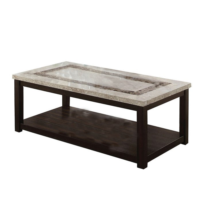 Transitional Coffee Table with Rectangular Marble Top, Brown