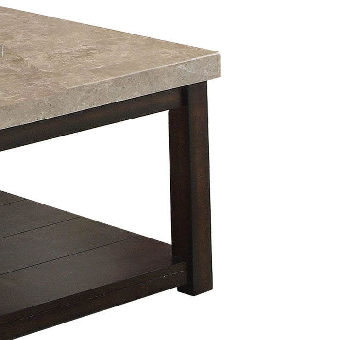 Transitional Coffee Table with Genuine Marble Top, Brown