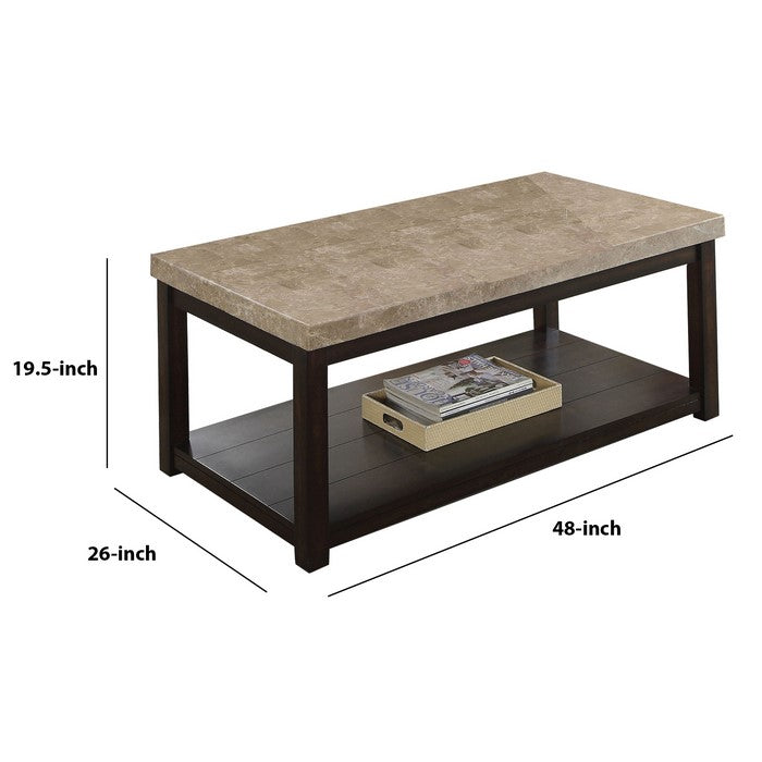 Transitional Coffee Table with Genuine Marble Top, Brown