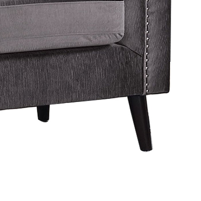 Chenille Fabric Upholstered Wooden Sofa with Shell Tufting, Gray