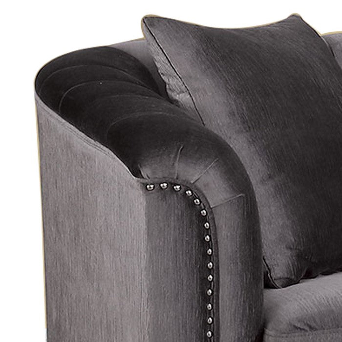 Chenille Fabric Upholstered Wooden Sofa with Shell Tufting, Gray