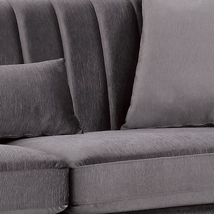 Chenille Fabric Upholstered Wooden Sofa with Shell Tufting, Gray