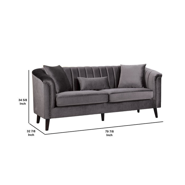 Chenille Fabric Upholstered Wooden Sofa with Shell Tufting, Gray