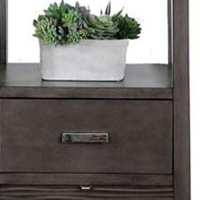 Transitional Wooden Pier Cabinet with Shelves and Drawers, Gray