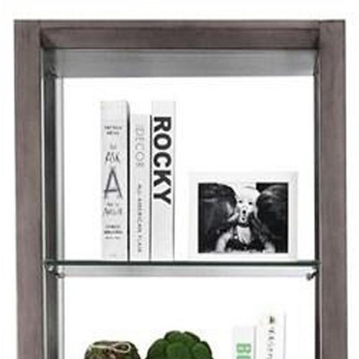 Transitional Wooden Pier Cabinet with Shelves and Drawers, Gray