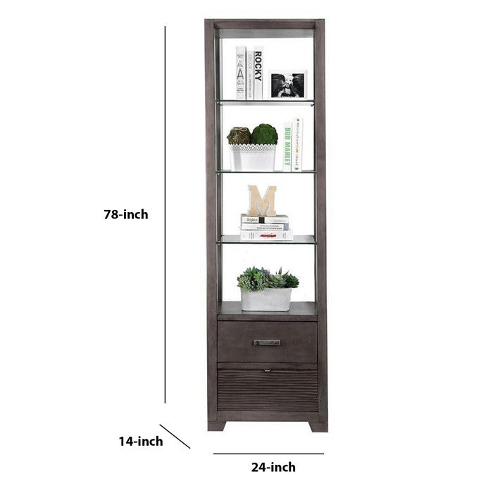 Transitional Wooden Pier Cabinet with Shelves and Drawers, Gray