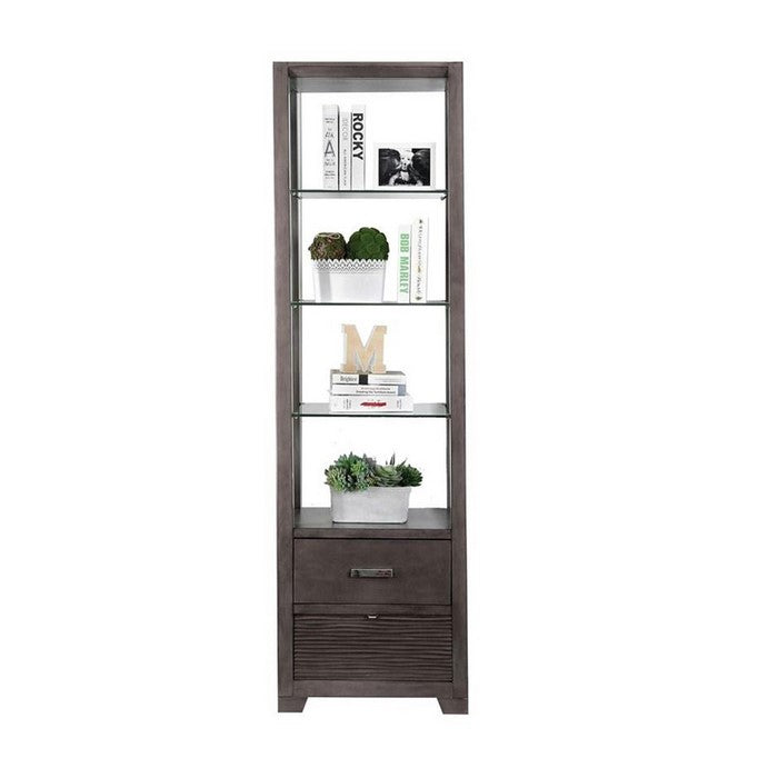 Transitional Wooden Pier Cabinet with Shelves and Drawers, Gray