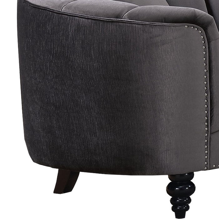 Fabric Upholstered Wooden Loveseat with Shell Tufted Deatils,Gray