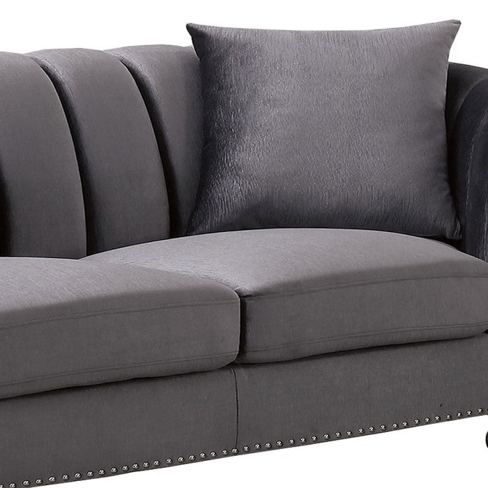 Fabric Upholstered Wooden Loveseat with Shell Tufted Deatils,Gray