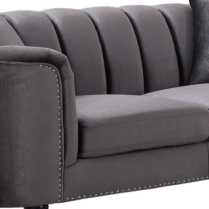 Fabric Upholstered Wooden Loveseat with Shell Tufted Deatils,Gray