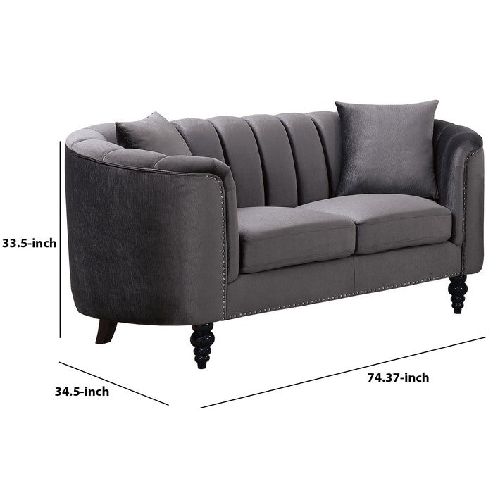 Fabric Upholstered Wooden Loveseat with Shell Tufted Deatils,Gray