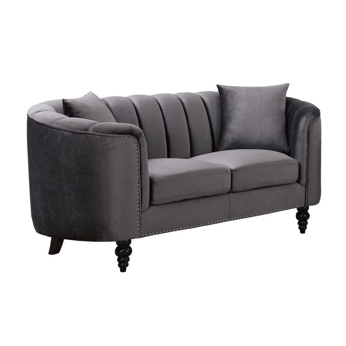Fabric Upholstered Wooden Loveseat with Shell Tufted Deatils,Gray