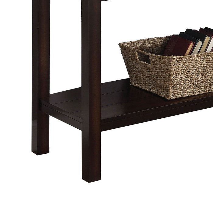 Transitional Sofa Table with Rectangular Marble Top, Brown