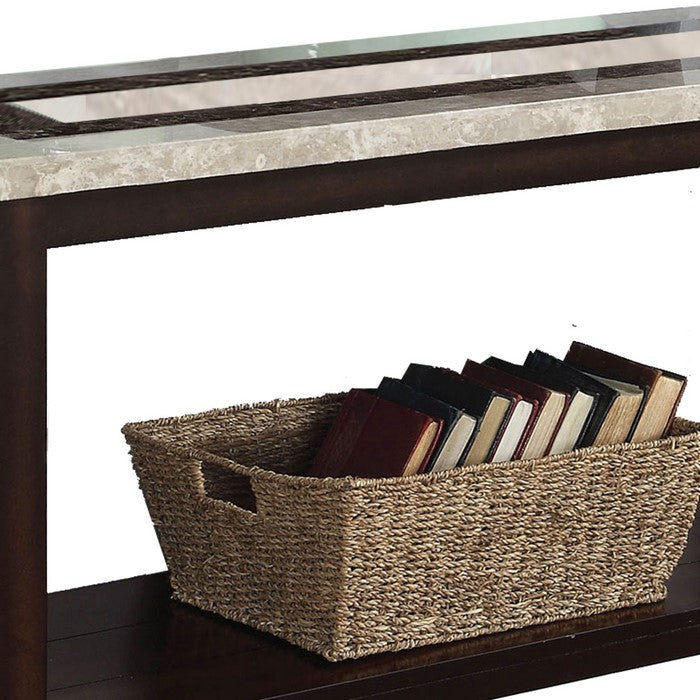 Transitional Sofa Table with Rectangular Marble Top, Brown
