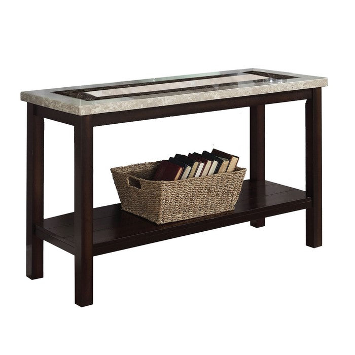 Transitional Sofa Table with Rectangular Marble Top, Brown