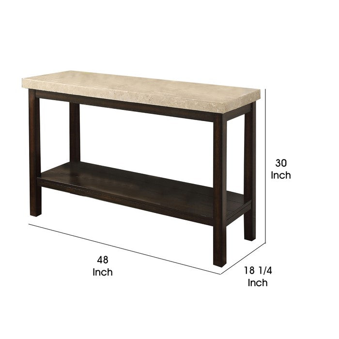 Transitional Sofa Table with Genuine Marble Top, Brown