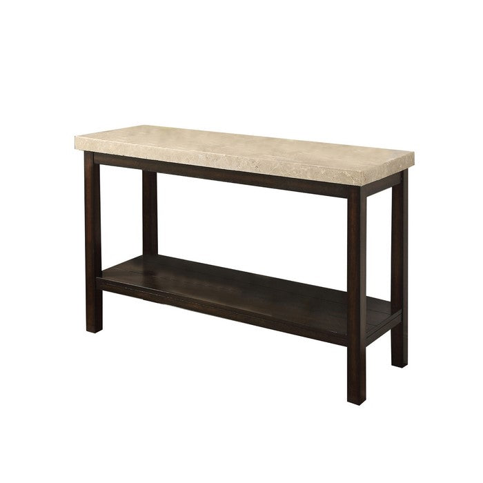 Transitional Sofa Table with Genuine Marble Top, Brown