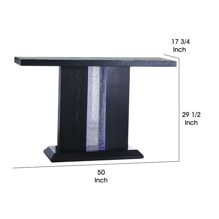 Contemporary Sofa Table with Etched Glass Panel, Black