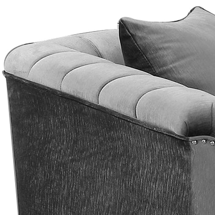 Chenille Fabric Upholstered Wooden Loveseat with Shell Tufting, Gray