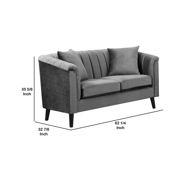 Chenille Fabric Upholstered Wooden Loveseat with Shell Tufting, Gray