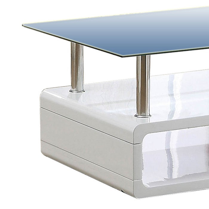 Contemporary Coffee Table with Multi Level Curled Open Shelf, White
