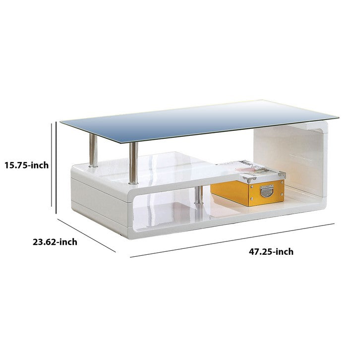 Contemporary Coffee Table with Multi Level Curled Open Shelf, White