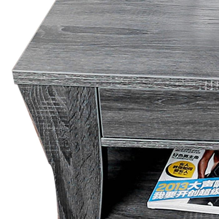 Low Rise Coffee Table with Drawers and Bottom Shelves, Gray